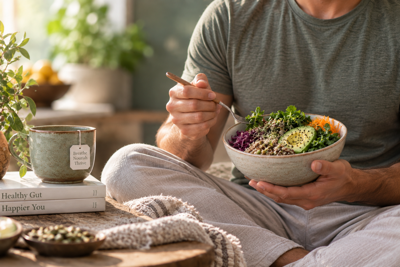 Man eating metabolically healthy meal