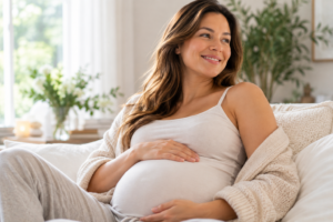 pregnant woman holding belly