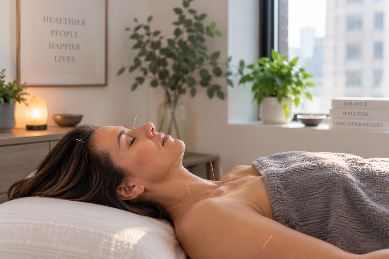 Woman getting individualized acupuncture