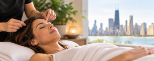 woman getting acupuncture for headaches
